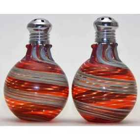 Cream and Red Blown Glass Salt and Pepper Shaker 310 by Four Sisters Art Glass