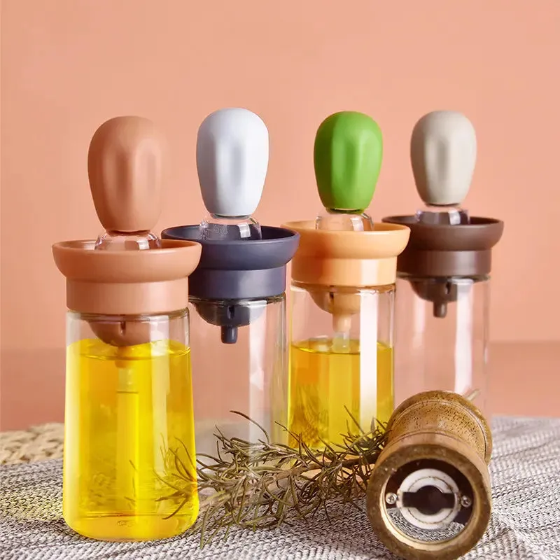 2 in 1 Glass Olive Oil Dispenser Bottle with Silicone Brush