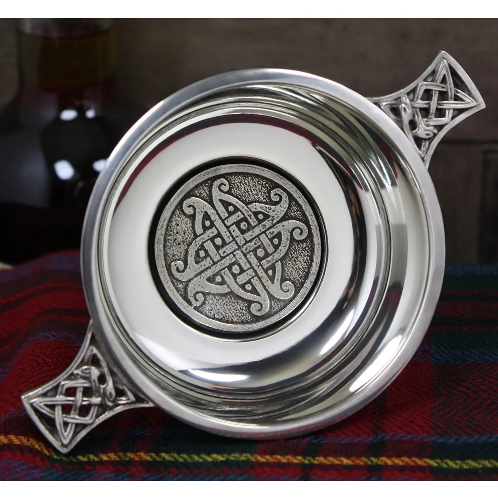 3.5 Inch Celtic Knot Handle Pewter Quaich Bowl with Badge