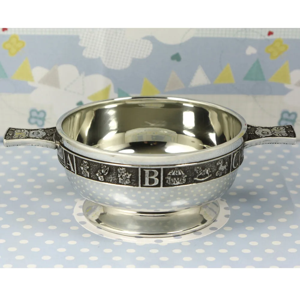 3.5 Inch Childrens Pewter Quaich Bowl - ABC 123 Teddy Bear Handles