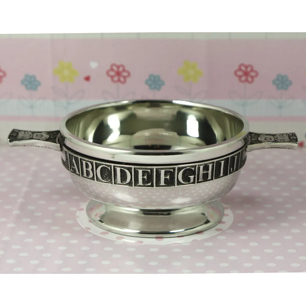 3.5 Inch Childrens Pewter Quaich Bowl - ABC 123 Teddy Bear Handles