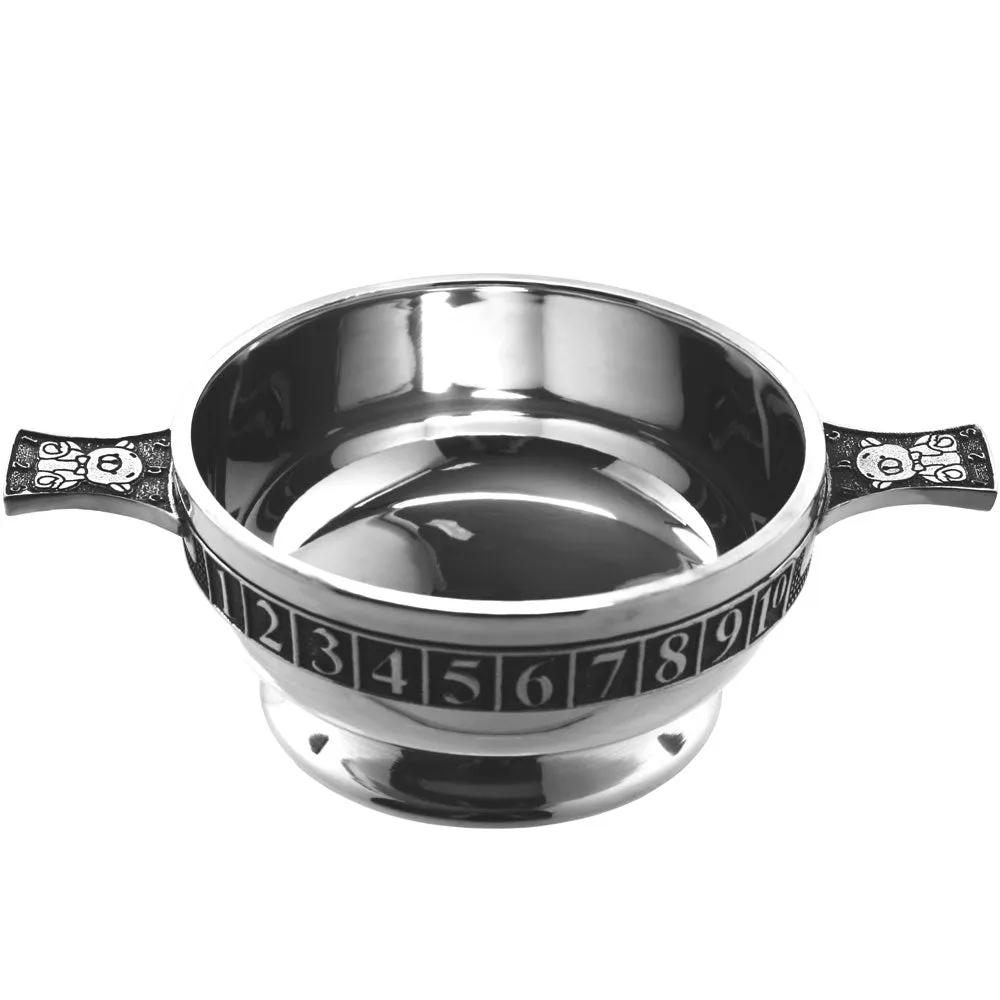 3.5 Inch Childrens Pewter Quaich Bowl - ABC 123 Teddy Bear Handles