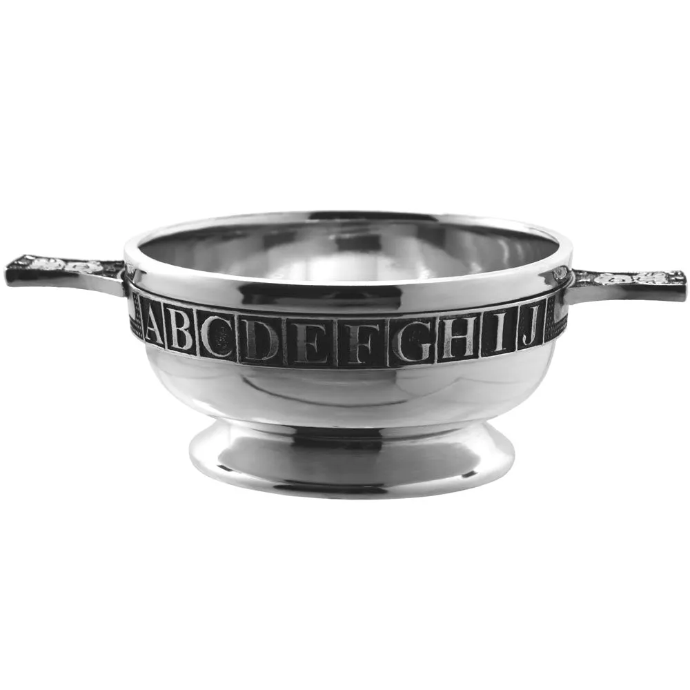 3.5 Inch Childrens Pewter Quaich Bowl - ABC 123 Teddy Bear Handles