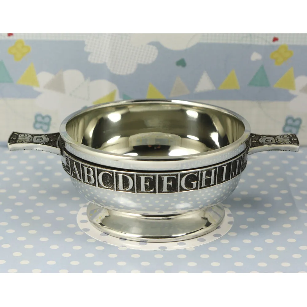 3.5 Inch Childrens Pewter Quaich Bowl - ABC 123 Teddy Bear Handles