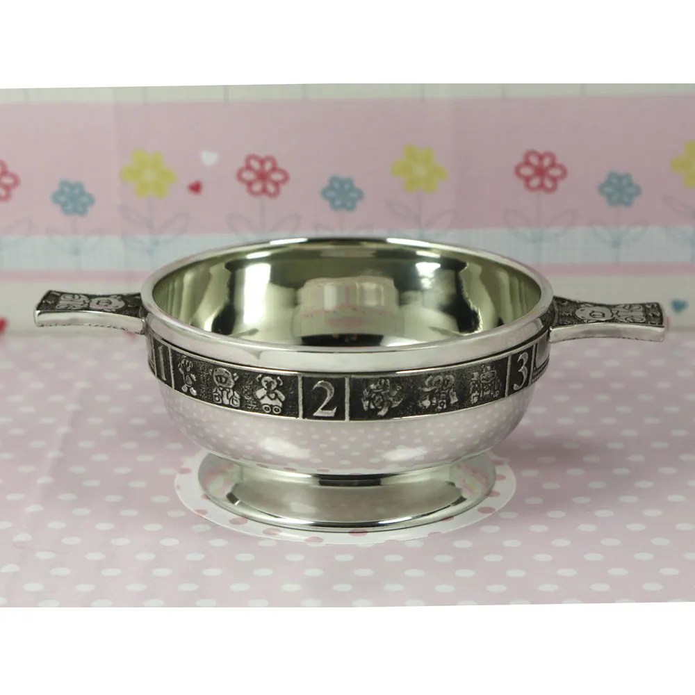 3.5 Inch Childrens Pewter Quaich Bowl - ABC 123 Teddy Bear Handles