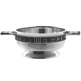 3.5 Inch Childrens Pewter Quaich Bowl - ABC 123 Teddy Bear Handles