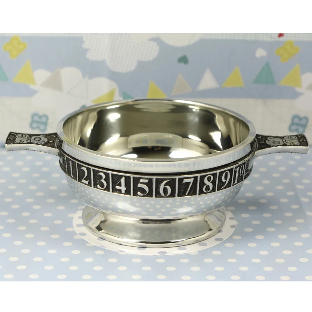 3.5 Inch Childrens Pewter Quaich Bowl - ABC 123 Teddy Bear Handles