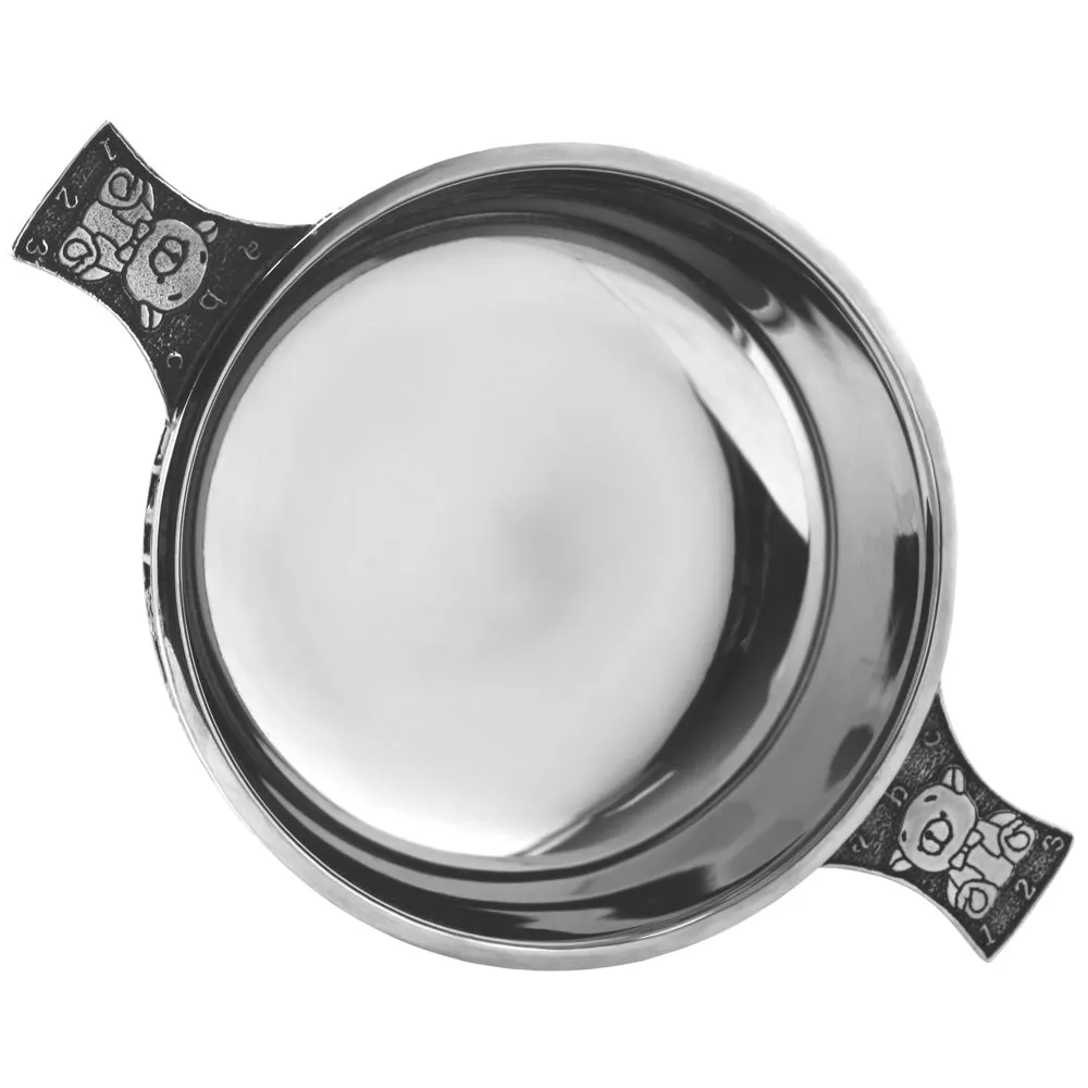 3.5 Inch Childrens Pewter Quaich Bowl - ABC 123 Teddy Bear Handles