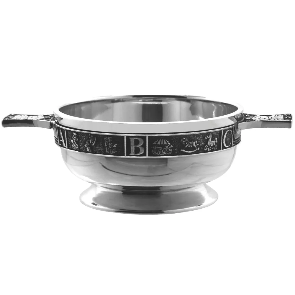 3.5 Inch Childrens Pewter Quaich Bowl - ABC 123 Teddy Bear Handles