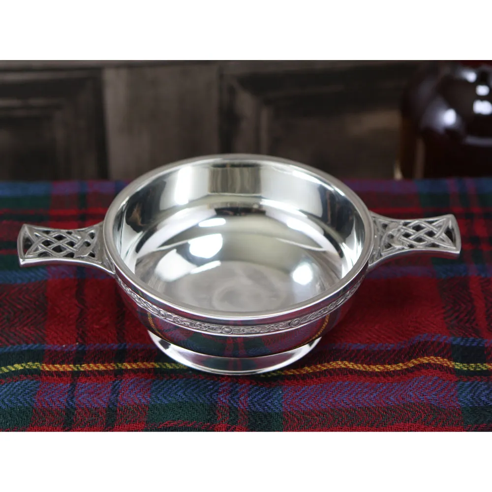 4 Inch Celtic Knot Handle Pewter Quaich Bowl