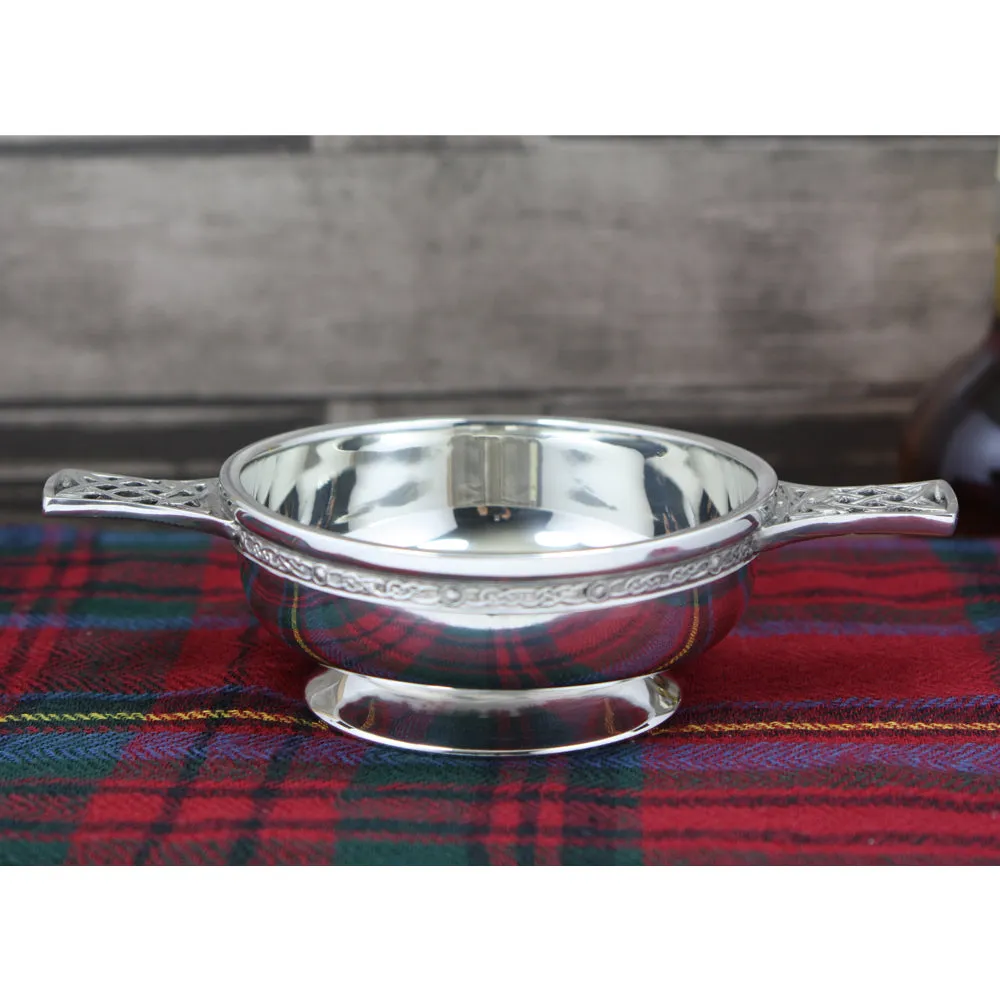 4 Inch Celtic Knot Handle Pewter Quaich Bowl