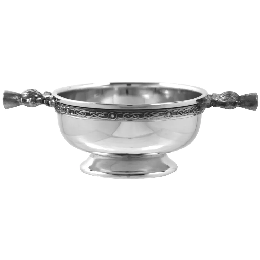 4 Inch Scottish Thistle Handle Pewter Quaich Bowl