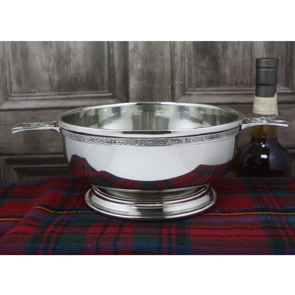 7.5 Inch Celtic Knot Handle Pewter Quaich Bowl