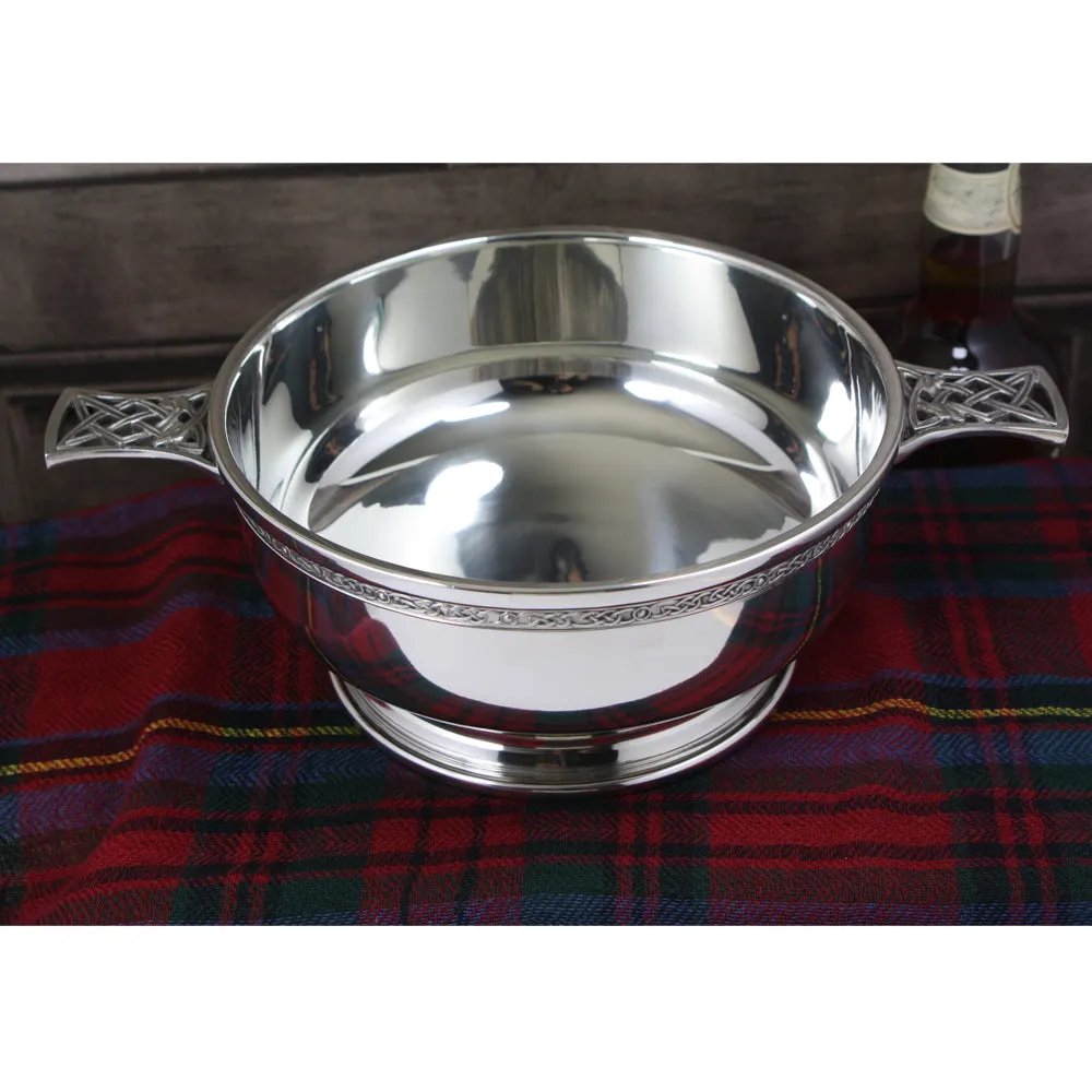 7.5 Inch Celtic Knot Handle Pewter Quaich Bowl