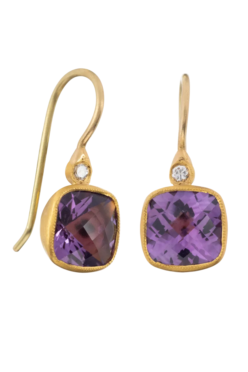 Amethyst & Diamond Drop Earrings