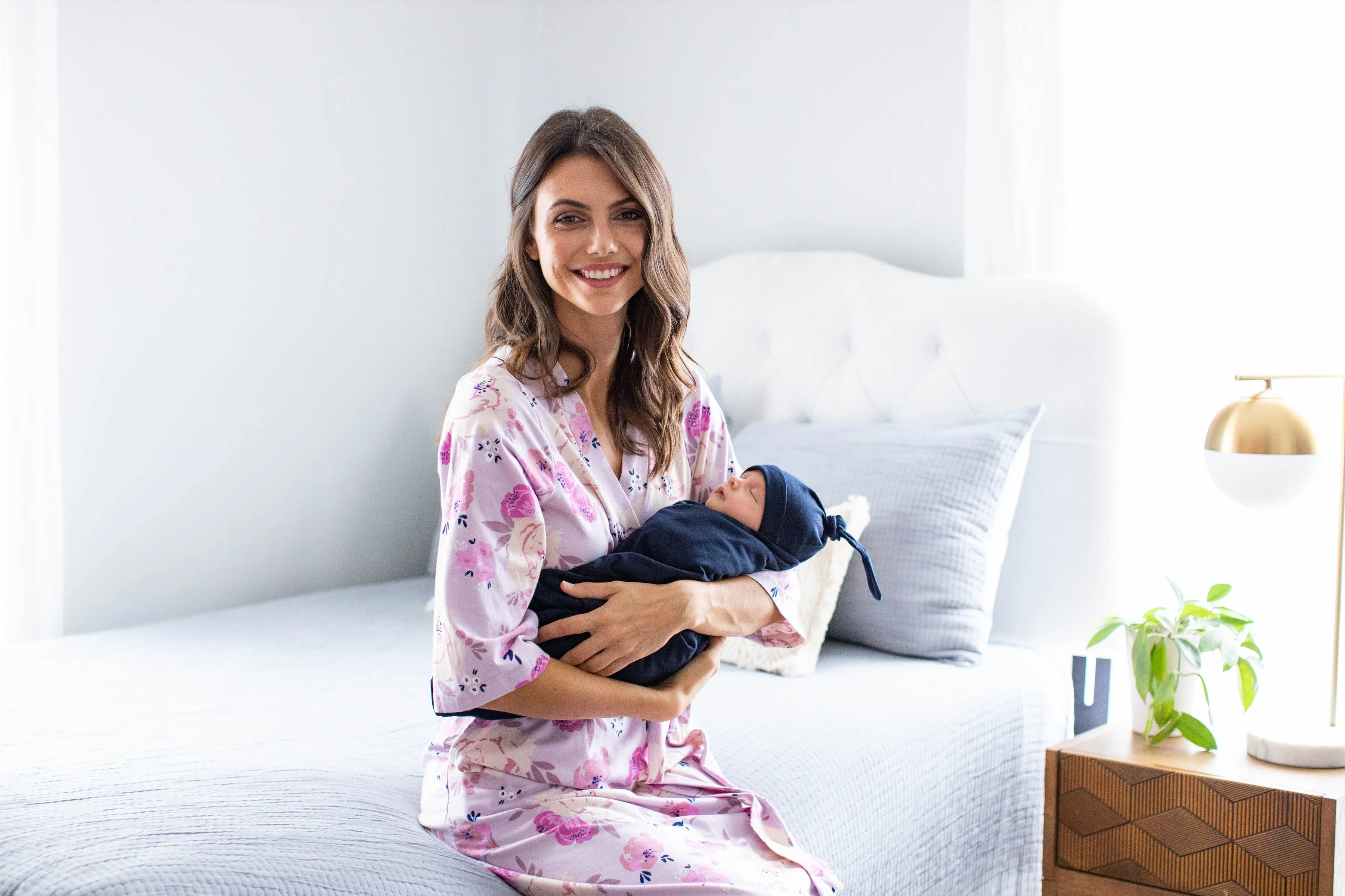 Anais Robe & Navy Swaddle Blanket Set