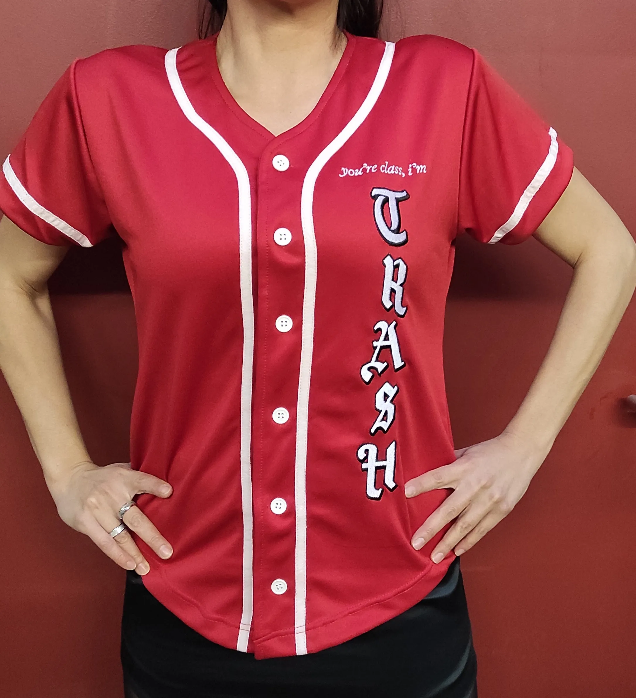 Baseball Shirt Red -  the Monsters - you're class,i'm Trash