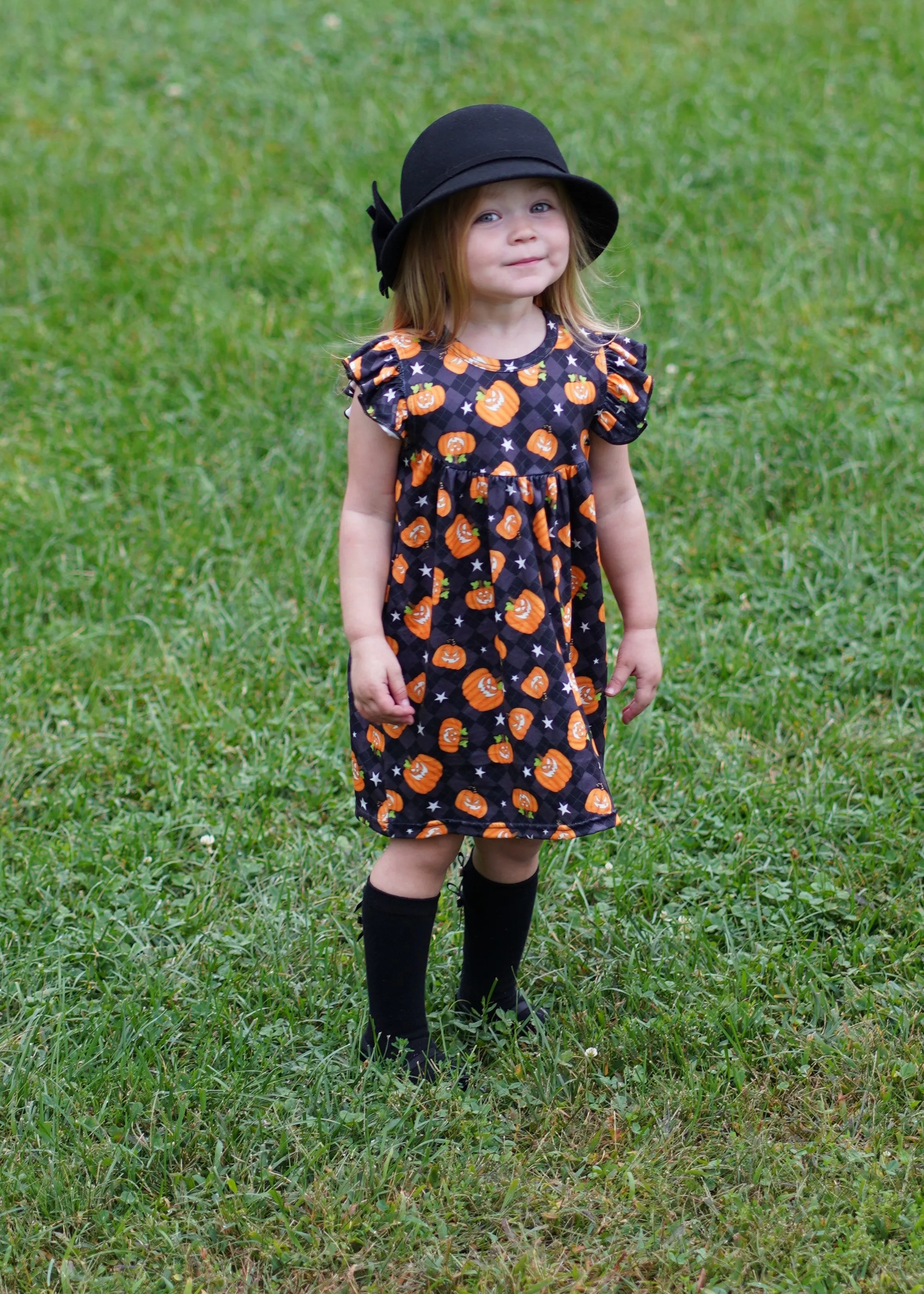 BLACK GINGHAM PUMPKIN PEARL DRESS