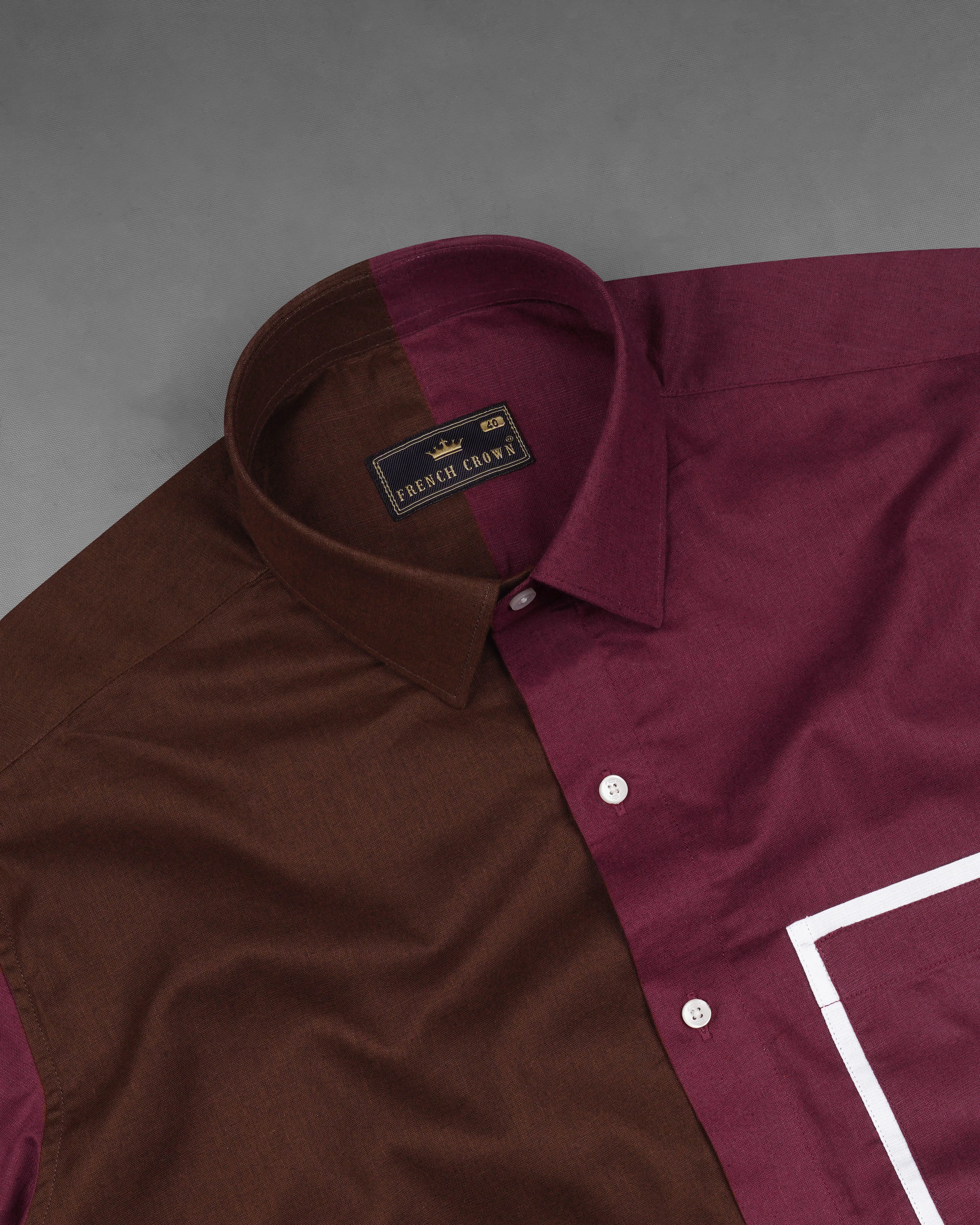 Bordeaux Wine and Brown with White Frame Pocket Luxurious Linen Shirt