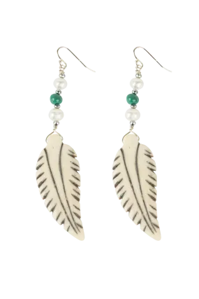 Breathe Deep Carved Bone Feather Earrings