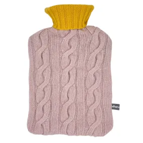 Cashmere Blend Cable Knit Hot Water Bottle Cover - Light Pink & Yellow