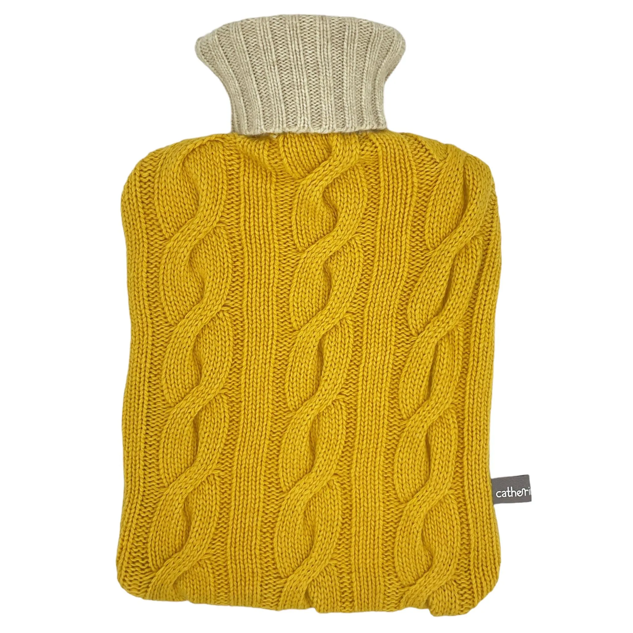 Cashmere Blend Cable Knit Hot Water Bottle Cover - Yellow & Oatmeal