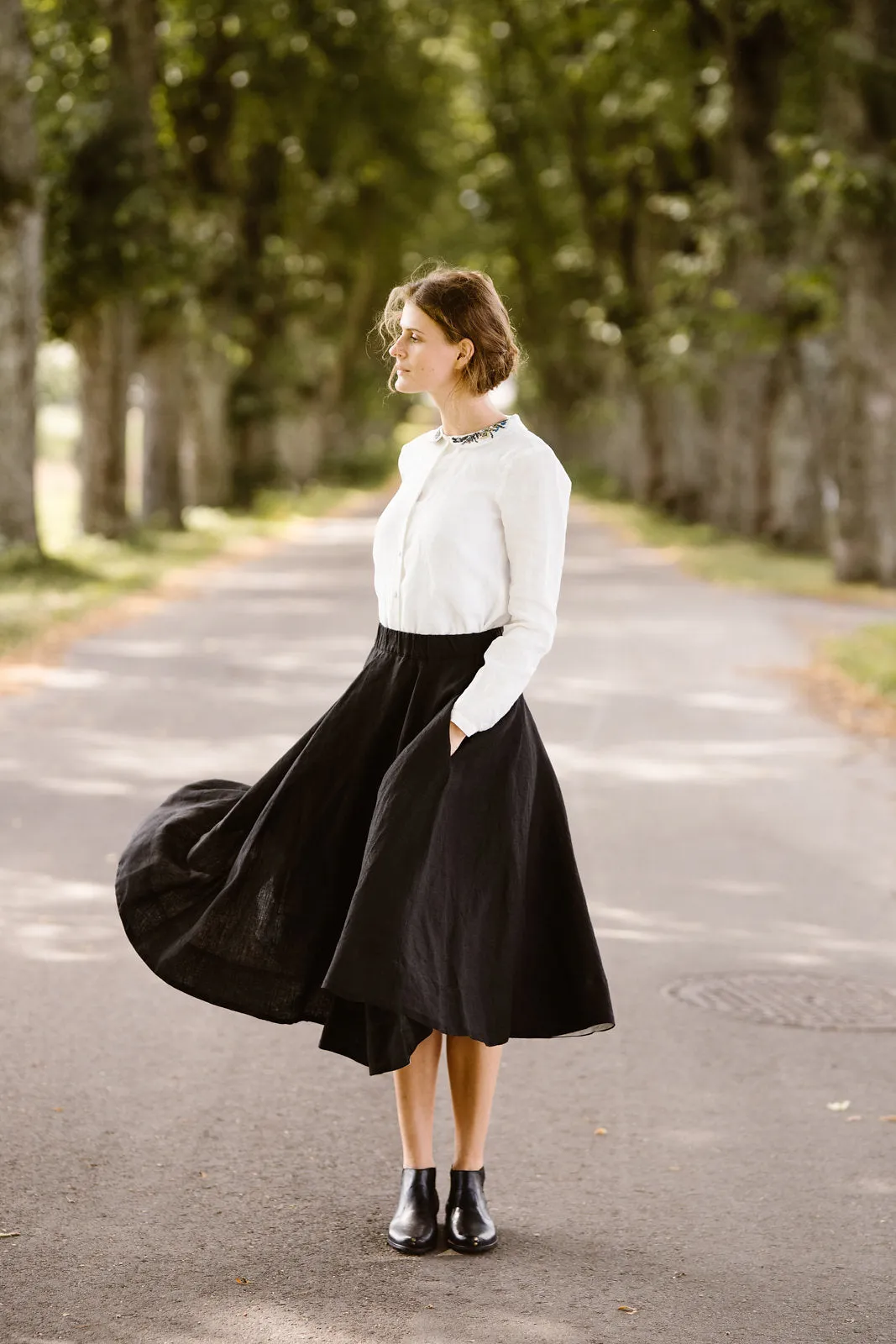 Classic Shirt with Embroidered Meadow Collar, Long Sleeve