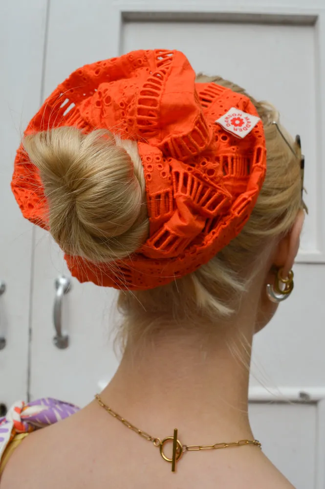 Damson Madder Broderie Orange Scrunchie