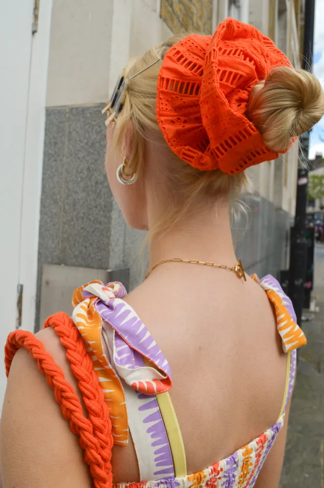 Damson Madder Broderie Orange Scrunchie