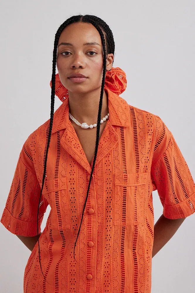 Damson Madder Broderie Orange Scrunchie