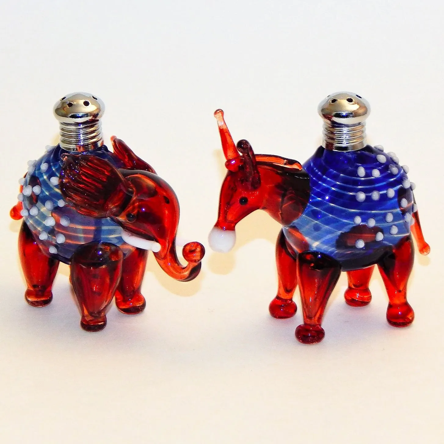 Donkey and Elephant Mix and Match 275 Blown Glass Salt and Pepper Shaker by Four Sisters Art Glass