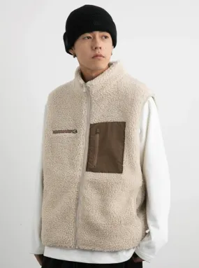 High Collar Shearling Vest with Zip Pockets