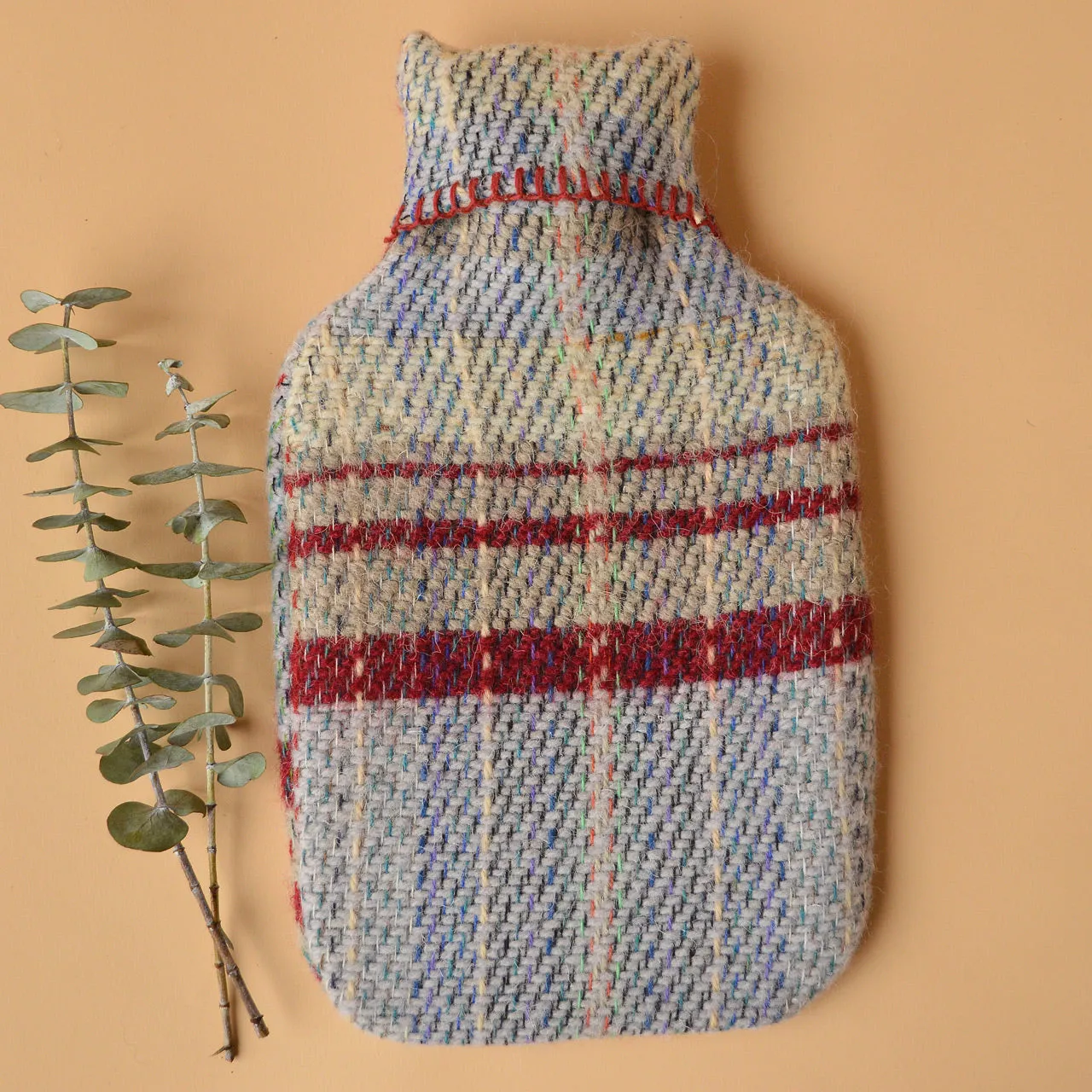 Hot Water Bottle with Plaid 100% Recycled Wool Cover