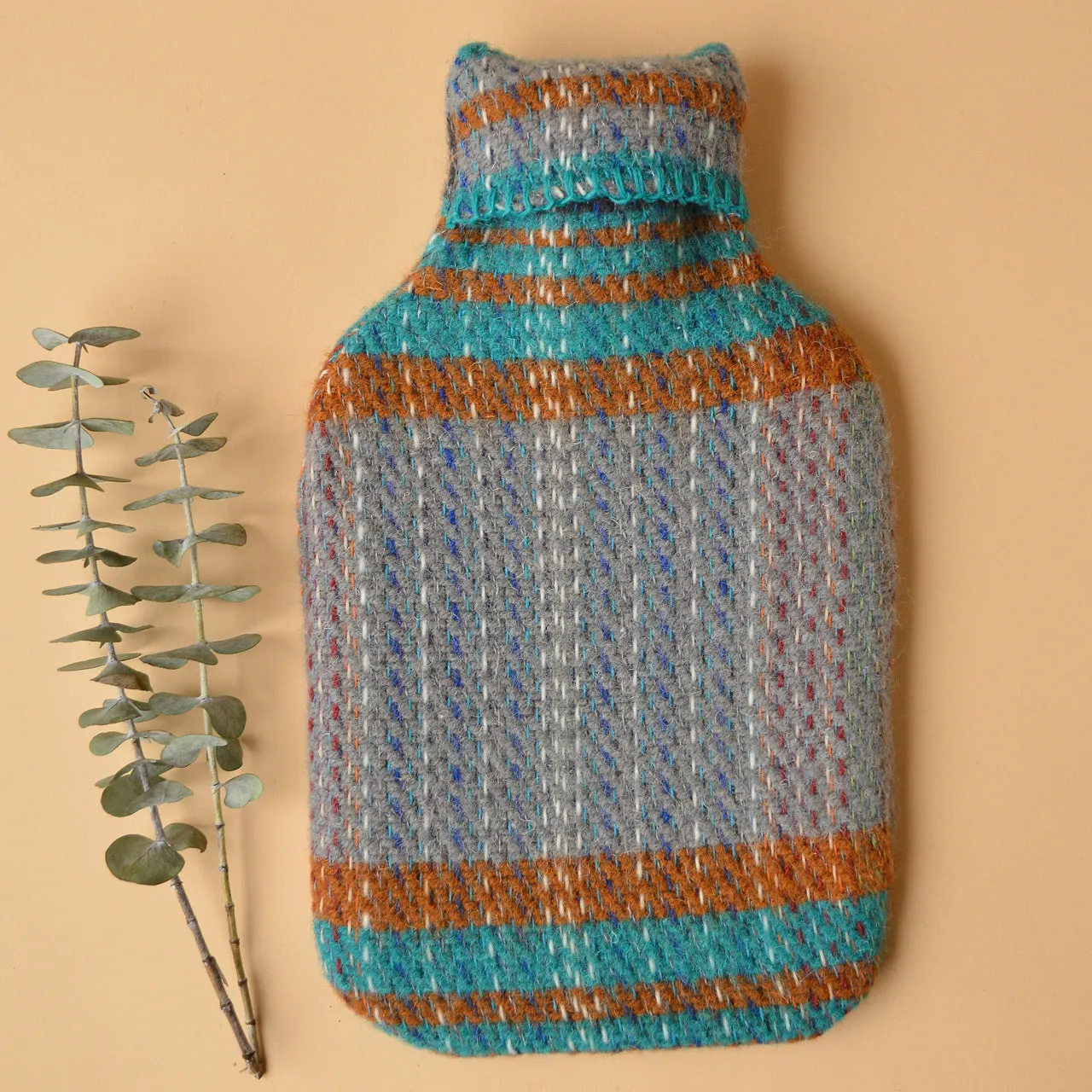 Hot Water Bottle with Plaid 100% Recycled Wool Cover