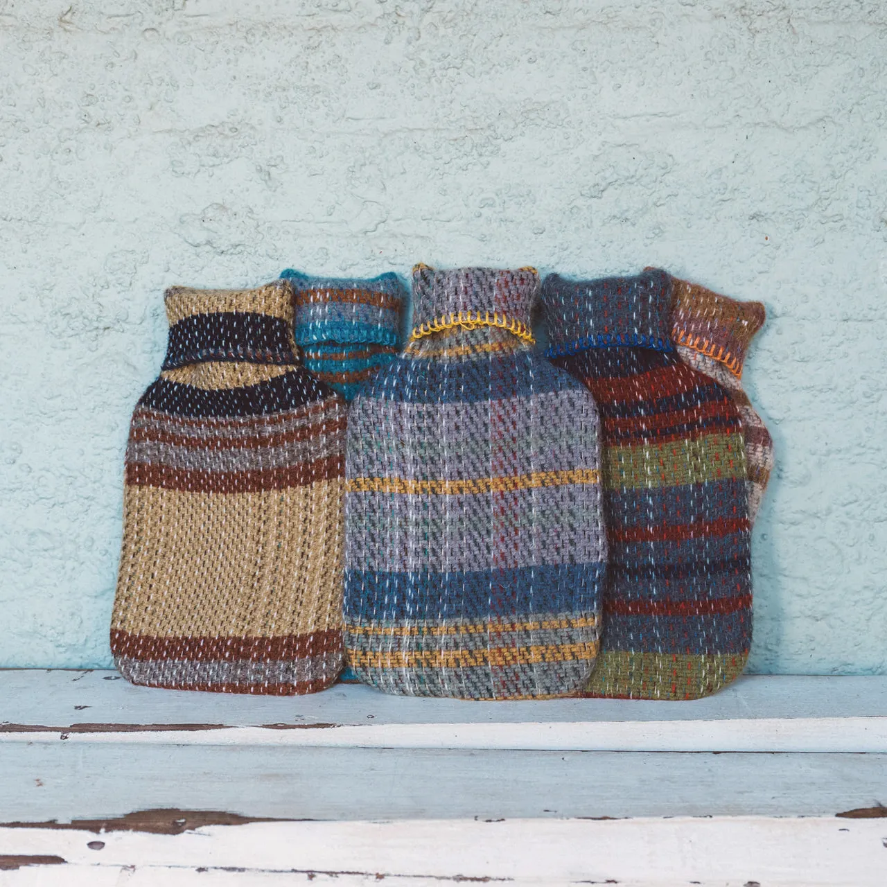 Hot Water Bottle with Plaid 100% Recycled Wool Cover