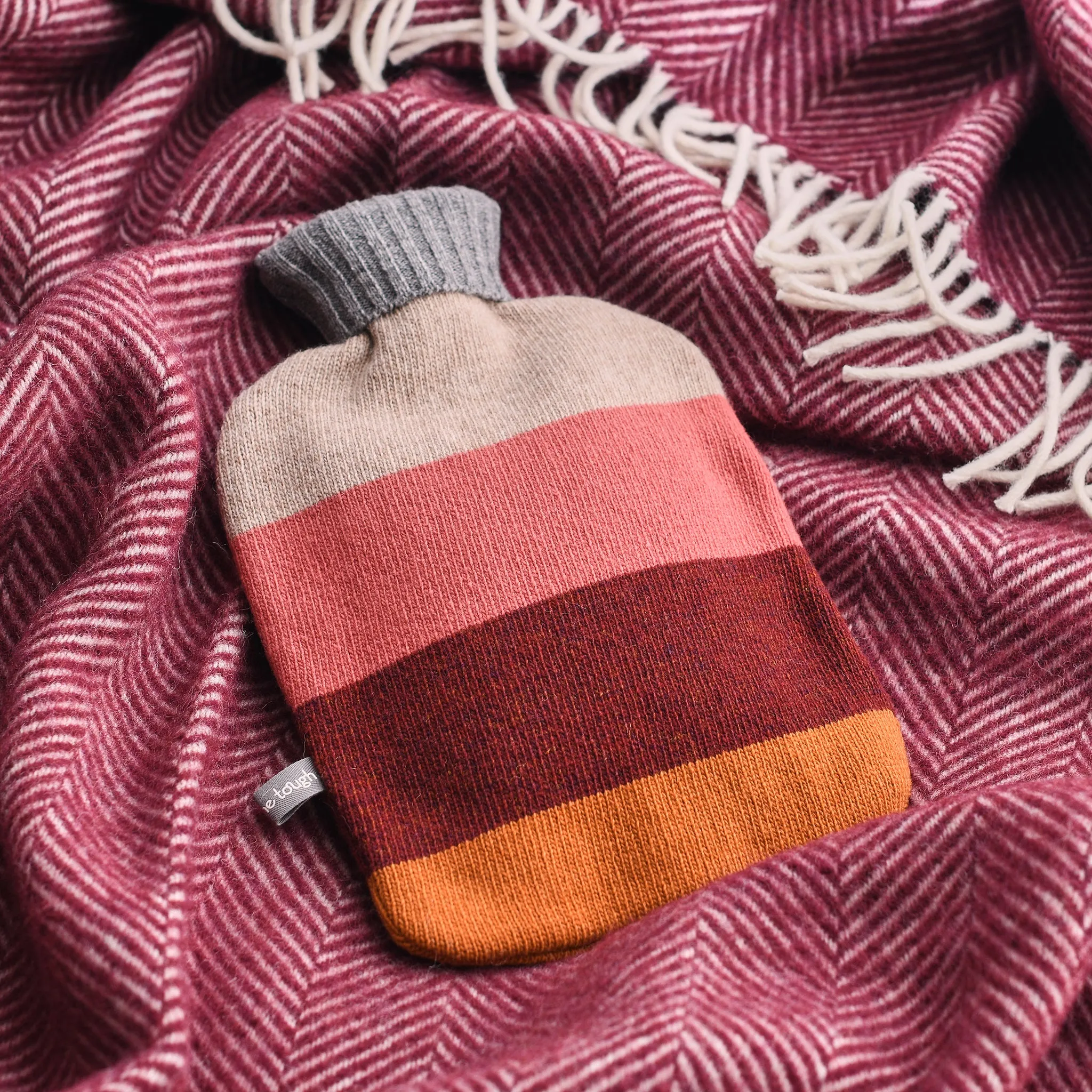 Lambswool Hot Water Bottle Cover - Red Colour Block