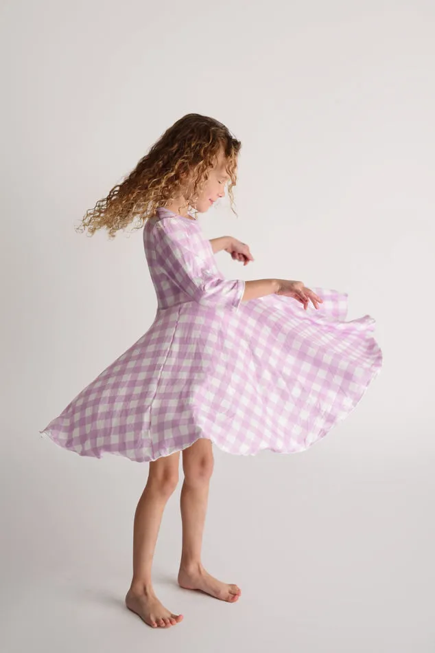 LAVENDER GINGHAM TWIRLY DRESS