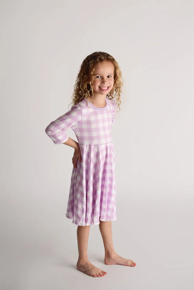 LAVENDER GINGHAM TWIRLY DRESS