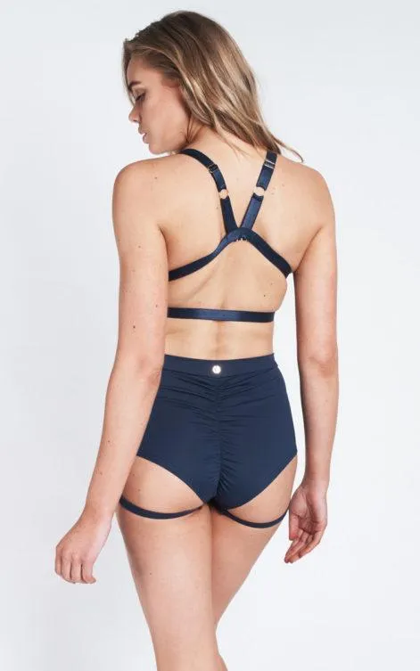 Lure You High Waisted Garter Shorts - Navy