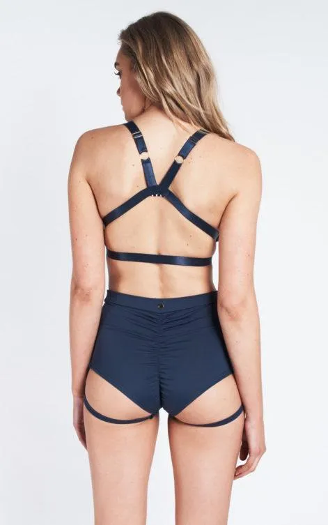 Lure You High Waisted Garter Shorts - Navy