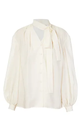 Milk Batiste Blouse with Bowtie