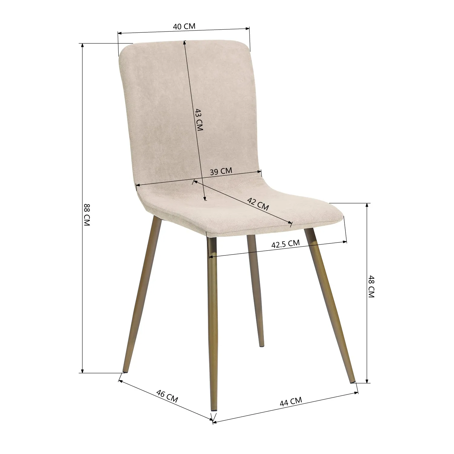 Modren Dining Chairs Set of 4,with Fabric Seat & Back with Golden Legs for Dining Room