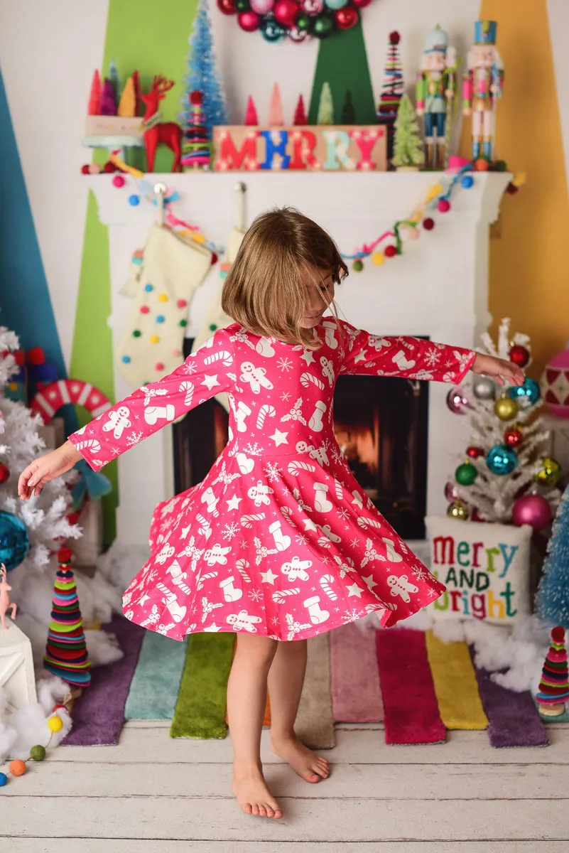 PINK GINGERBREAD TWIRLY DRESS