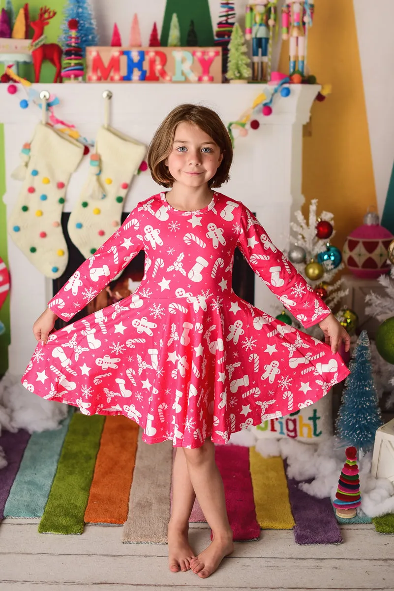 PINK GINGERBREAD TWIRLY DRESS