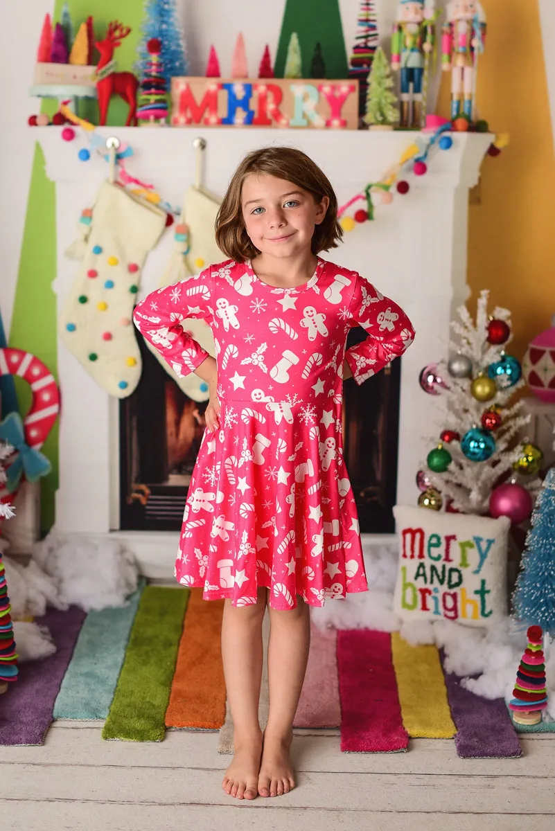 PINK GINGERBREAD TWIRLY DRESS