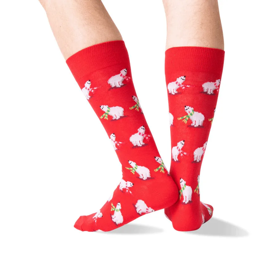 Polar Bear Festive Holiday Socks (Adult Large - Men's Shoe Sizes 8-12)