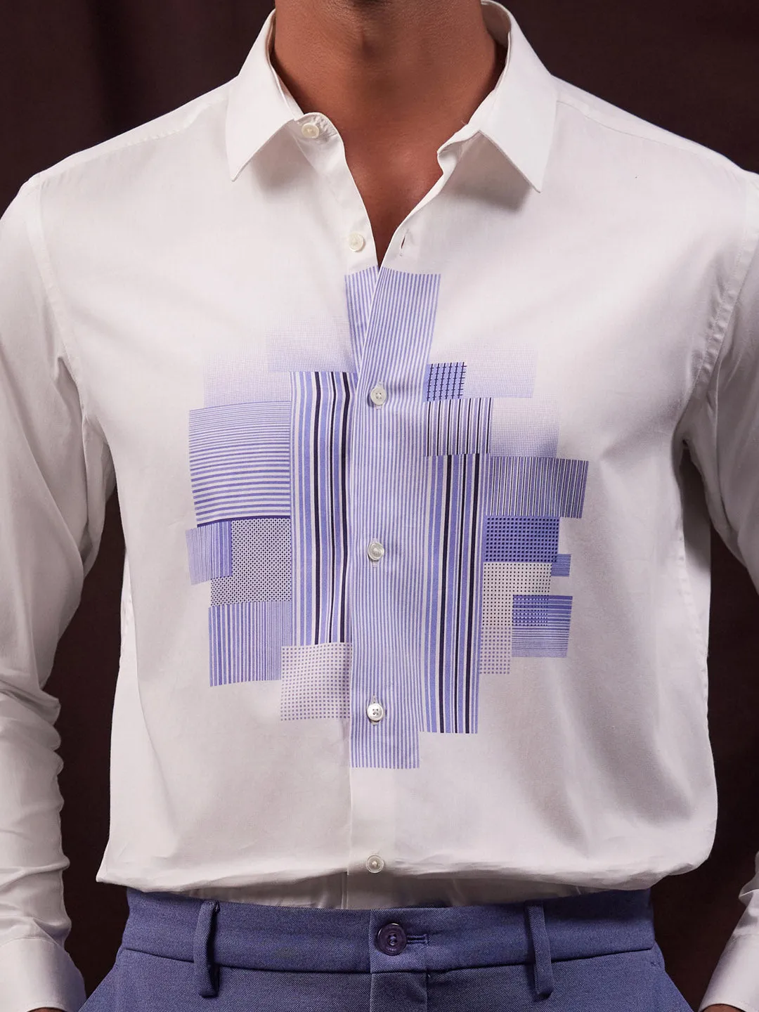 Pure Cotton Geometric Design Party Shirt - Linear play