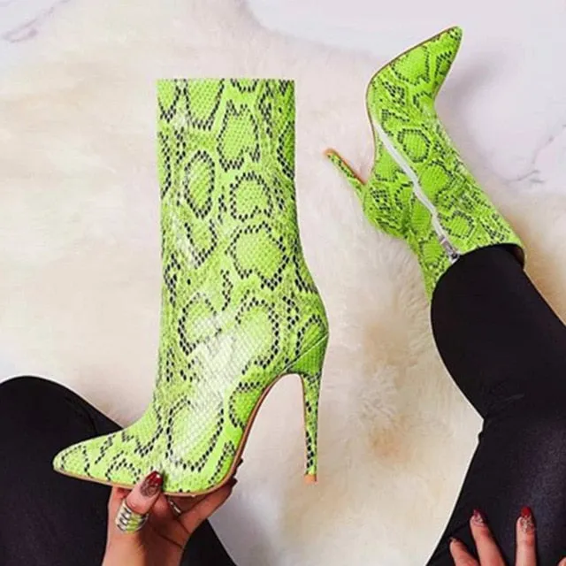 Snake Print Ankle Boots