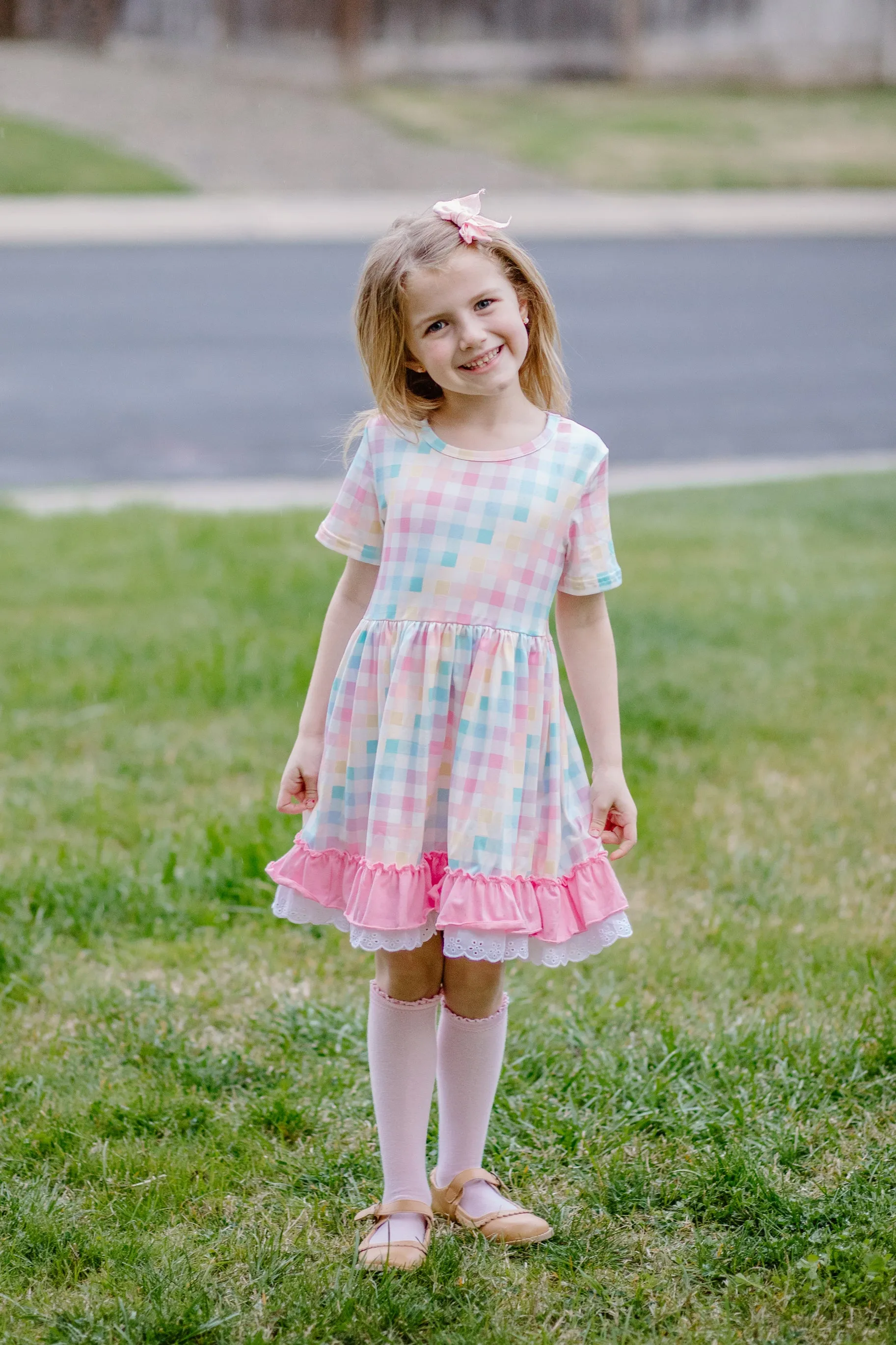 SPRING RAINBOW PLAID DRESS