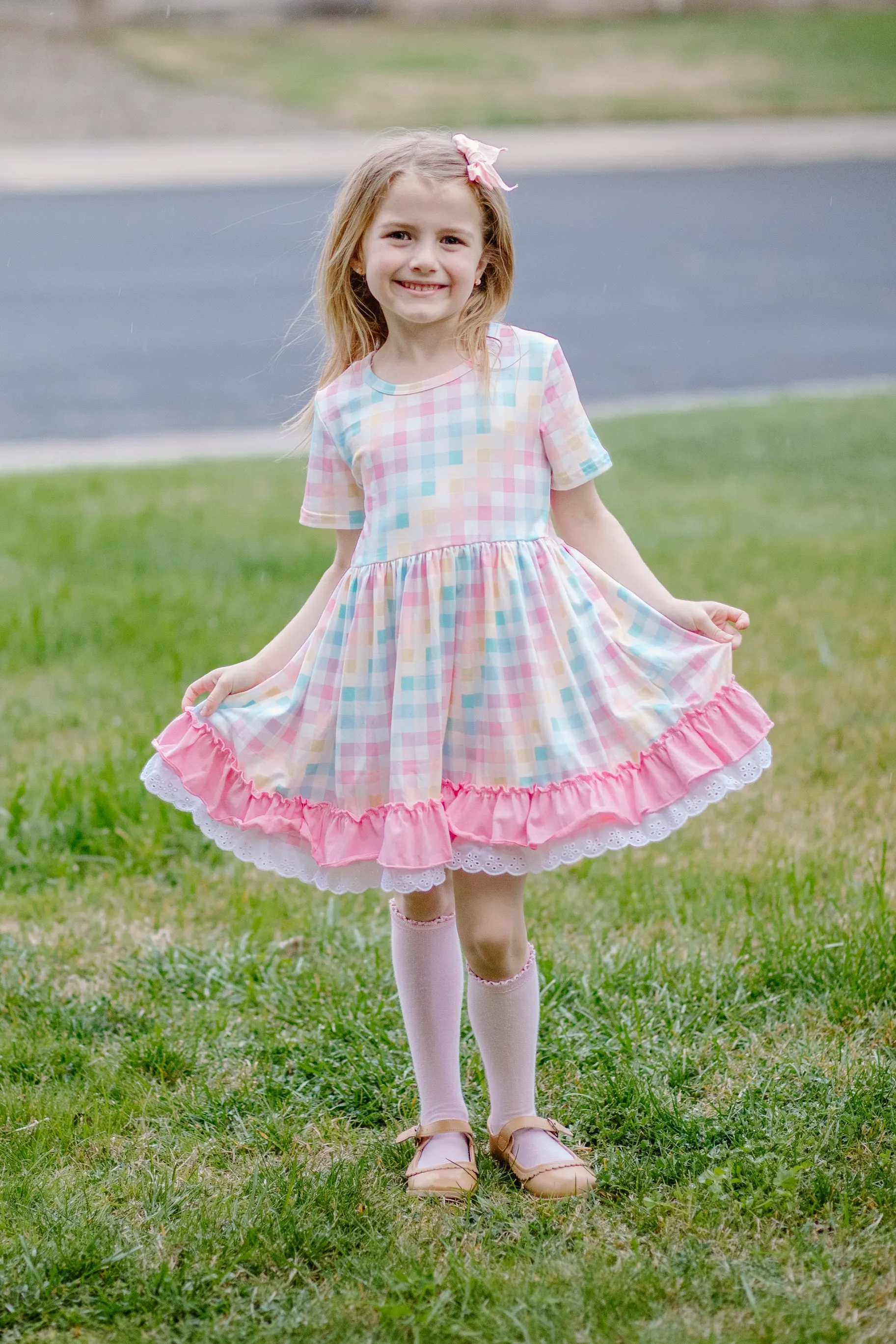 SPRING RAINBOW PLAID DRESS